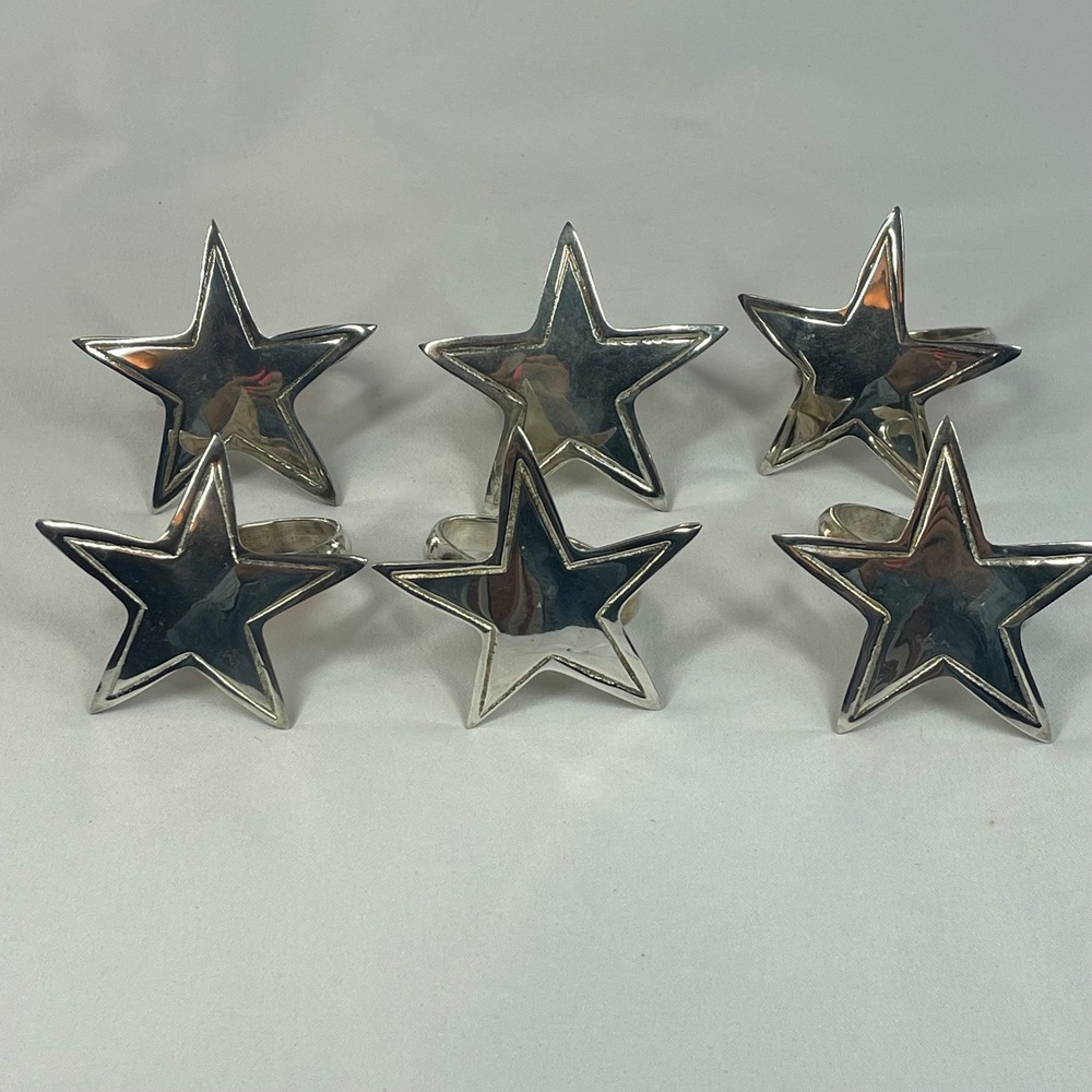 Vintage Silverplated Star Napkin Rings Set of 6 Made in India Celestial Decor